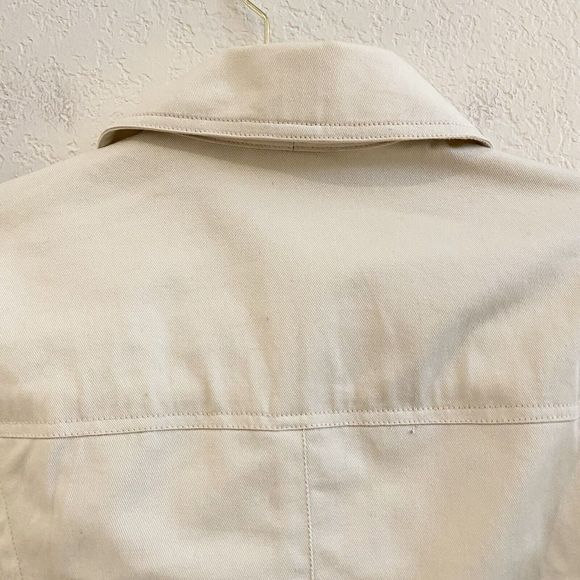 CHICO'S Beige Denim Three Button Up Crop Jacket Women Chico's Size 0 Small - Picture 10 of 11